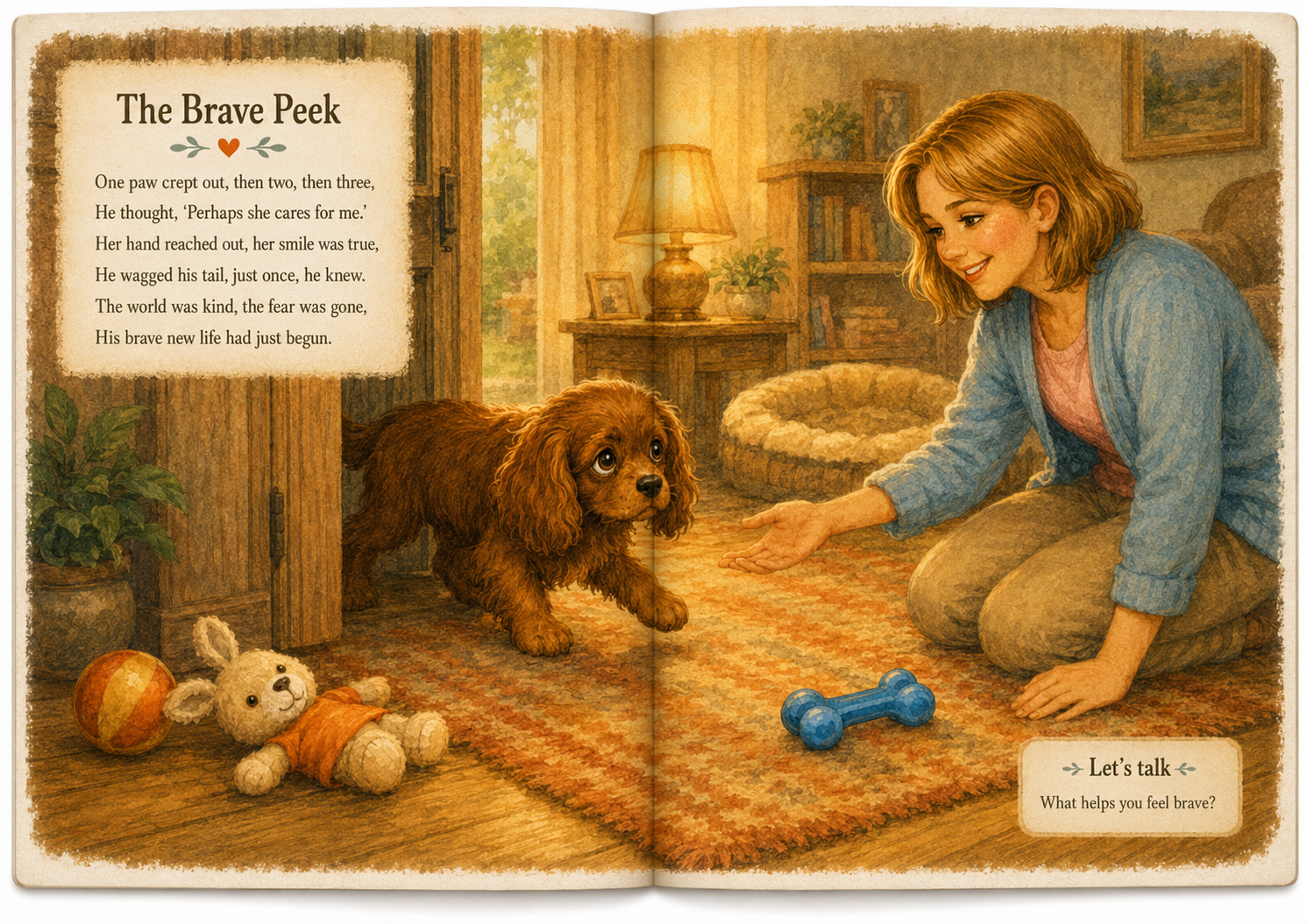 The Brave Peek: Sammy takes his first steps towards the lady's open hand
