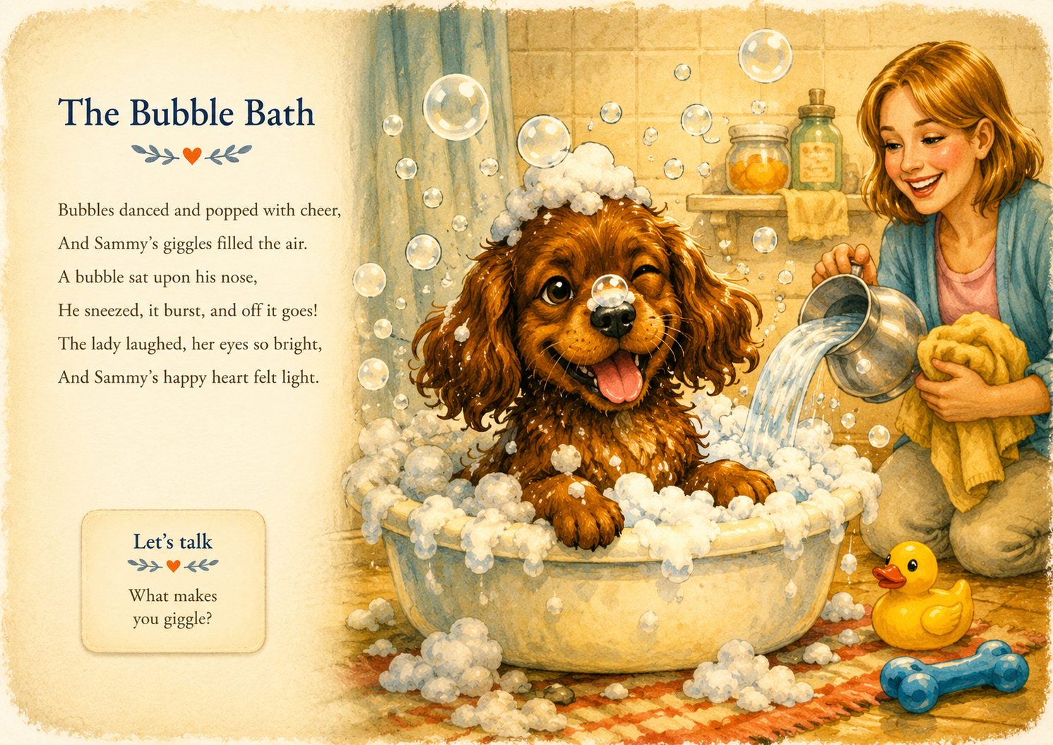 The Bubble Bath: Sammy giggles in a tub of bubbles